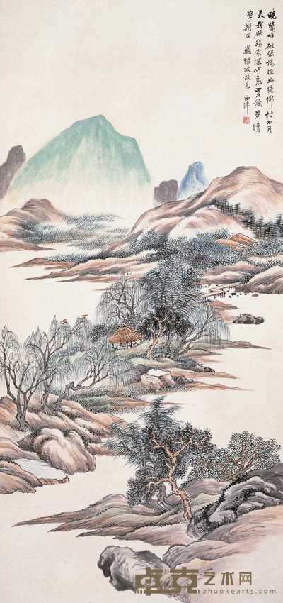 顾麟士 江乡春浓图 轴 138.9×66cm